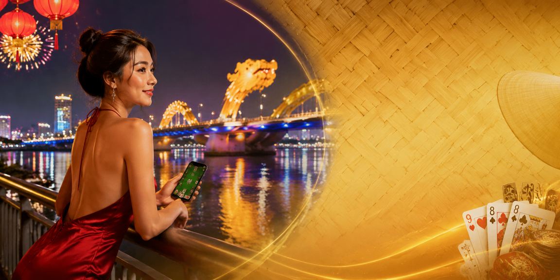 Người chơi Đà Nẵng đội nón lá tham gia trò chơi bài và slots jackpot trực tuyến