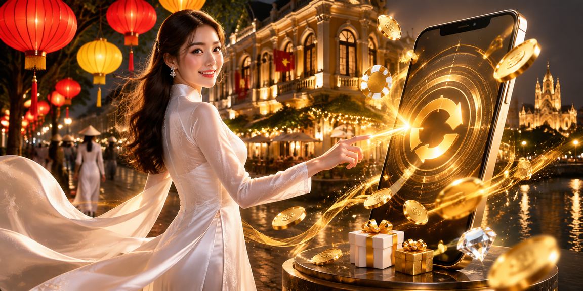 Người phụ nữ Hà Nội mặc áo dài kiểm tra thưởng jackpot và hoàn tiền trên điện thoại